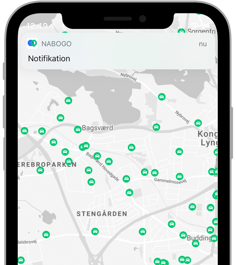 Nabogo-skärm: karta med tillgängliga förare